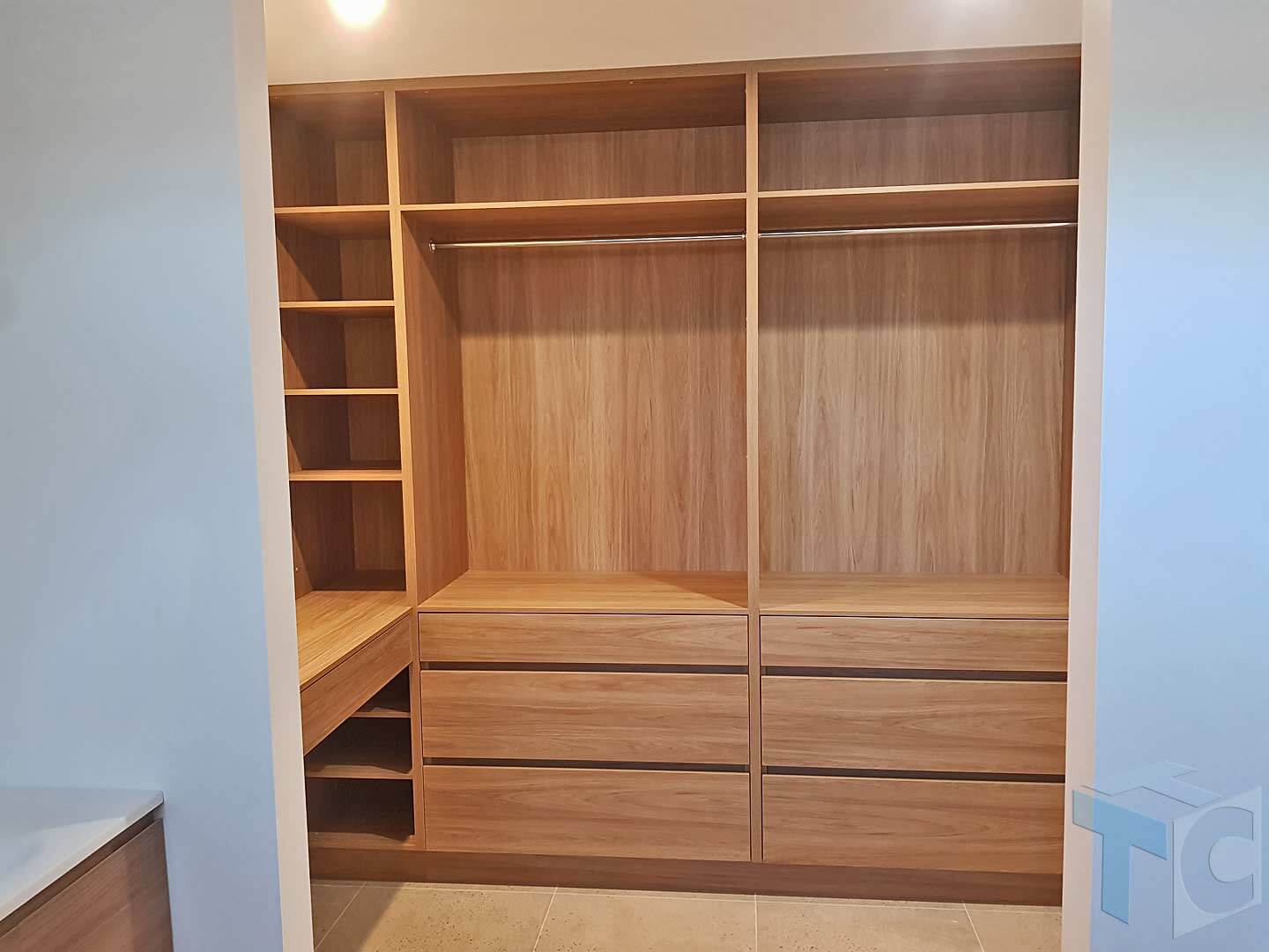 wardrobe built-in natural wood with various storage 12